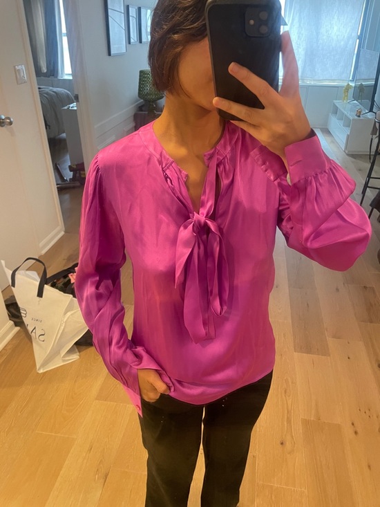 Yves Saint Laurent Tops - Vintage Saint Laurent Silk Tie-Neck Blouse in Fuchsia